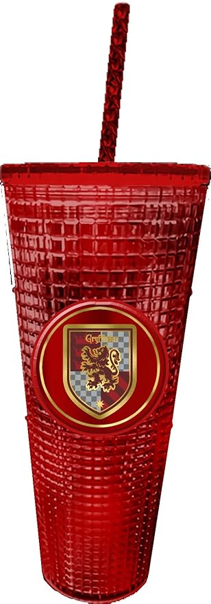 Spoontiques Harry Potter Diamond Tumbler, 20oz - Textured Cup w/Staw, Double Wall Insulated, BPA Free - Gryffindor