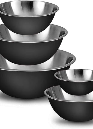 WHYSKO Meal Prep Stainless Steel Mixing Bowls Set, Home, Refrigerator, and Kitchen Food Storage Organizers | Ecofriendly, Reusable, Heavy Duty (Black)