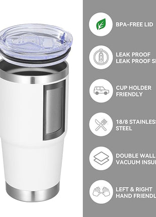 VEGOND 20 oz Tumbler Bulk with Handle Lid and Straw, Stainless Steel Insulated Travel Coffee Mug Set, Spill Proof Double Wall Metal Tumblers Cups, New White 12 Pack
