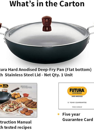 Hawkins Futura 7.5 Litre Deep Fry Pan, Hard Anodised Kadai with Stainless Steel Lid, Flat Bottom Kadhai, Big Kadai, Black (AD75S)