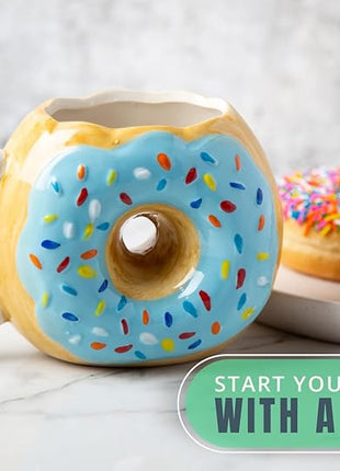 Comfify Ceramic Donut Mug – Chocolate Glaze with Sprinkles – Funny “MMM... Donuts!” Quote – 14 oz Coffee Cup