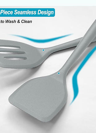 Silicone Spatula Turner Set, High Heat Resistant Spatulas with Seamless One Piece Design, Nonstick Rubber Flippers Utensils for Baking & Cooking,BPA-Free, 2 pack,Black (Grey)