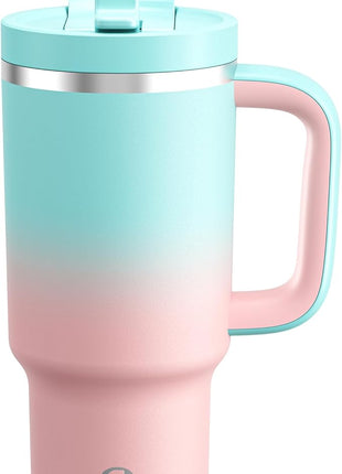 32 oz Tumbler with Handle and Straw: Stainless Steel Insulated Tumbler Keeps Cold for 24 Hours, Leakproof Travel Cup Fits in Cup Holder and BPA-Free, Cherry Blossom