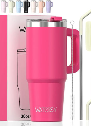 20 oz Tumbler with Handle,Tumbler with Lid and Straw,Double Wall Insulated Cup Stainless Steel Travel Mug(Cold for 34 Hours),Water Bottle for Iced Tea,Coffee,Cold Beverages(Gloss Pink)