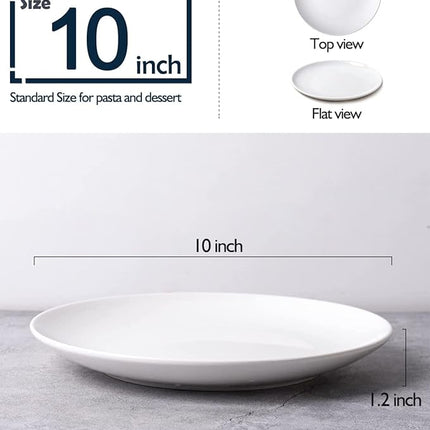 DELLING 10 inch White Dinner Plates Set, Porcelain Dessert/Salad Plate, Serving Dishes, Dinnerware Sets, Scratch Resistant, Lead-Free, Microwave, Oven, and Dishwasher Safe - Set of 4
