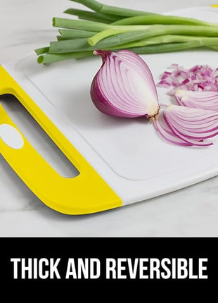 GORILLA GRIP BPA-Free Reversible Kitchen Cutting Board Set of 3, US Designed, Nonporous, Juice Grooves Catch Liquid, Slip Resistant Border, Dishwasher Safe, Durable Large Food Chopping Boards, Yellow