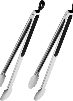 Grill Tongs, 17 Inch Extra Long BBQ Tongs, Premium Stainless Steel Metal Tongs for Cooking, Grilling, Charcoal, Barbecue/BBQ, Buffet (17", 2PCS)