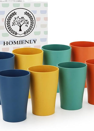 Homienly Wheat Straw Cups Small Plastic Cups Set of 8 Unbreakable Drinking Cup for Kids Reusable Dishwasher Safe Water Glasses Unbreakable Cup for Kitchen, Party, Outdoor (8 OZ, Small Size)