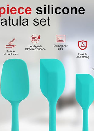 Silicone Spatula Set - Rubber Spatula - 600°F Heat Resistant Baking Spoon & Spatulas (Aqua 3)