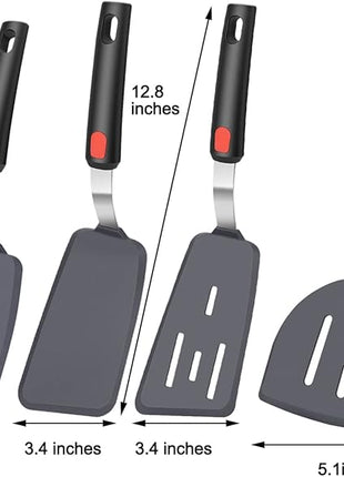 4Pcs Spatula Silicone Heat Resistant Flexible Rubber Silicone Spatulas for Nonstick Cookware, Burger Pancake Spatula Turner Large Silicone Spatulas Set for Cooking Kitchen Utensils Set Black