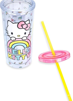 Silver Buffalo Sanrio Hello Kitty Plastic Tall Cold Cup with Lid and Straw, 20 Ounces