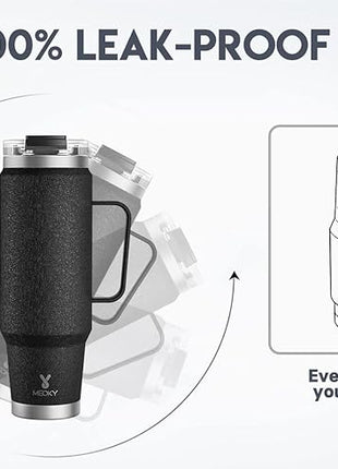 Meoky 40oz Tumbler with Handle, Stainless Steel Travel Mug with 2-in-1 Straw and Sip Lid, Vacuum Insulated Coffee Mug, 100% Leak Proof, Keeps Cold for 34 Hours or Hot for 10 Hours (Night)