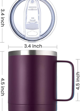 MEWAY 12oz Coffee Mug With Handle 2 Pack Bulk,Stainless Steel Insulated Travel Tumblers With Sliding Lid,Double Wall Vacuum Camping Cup for Hot & Cold Drinks Tea (Forest Green&Plum,Set of 2)