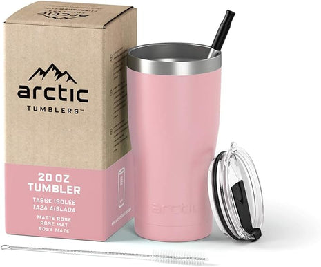 Arctic Tumblers | 20 oz Rose Insulated Tumbler with Straw & Cleaner - Retains Temperature up to 24hrs - Non-Spill Splash Proof Lid, Double Wall Vacuum Technology, BPA Free & Built to Last