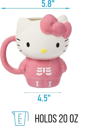 Silver Buffalo Sanrio Hello Kitty Halloween Spooky Pink Skeleton Costume Ceramic 3D Sculpted Mug, 20 Ounces