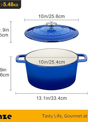 Velaze 6 QT Enameled Dutch Oven Pot with Lid, Cast Iron Dutch Oven with Dual Handles for Sourdough Bread Baking, Cooking, Non-stick Enamel Coated Cookware (Blue)