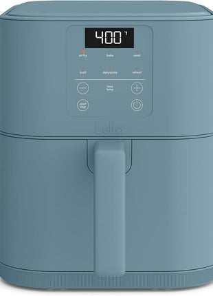 bella 6 Qt Slim Air Fryer, Fits-anywhere™ Kitchenware, EverGood™ Ceramic Nonstick Coating, Adjustable Temperature, 6 Preset Cooking Options, 60 Min Auto Shutoff w Audible Tone, 5lb Capacity, Surf