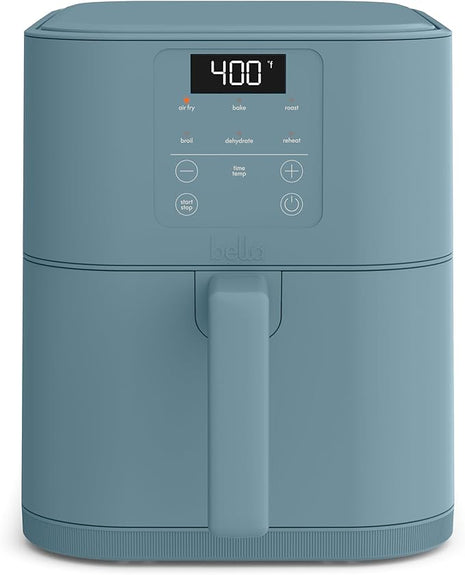 bella 6 Qt Slim Air Fryer, Fits-anywhere™ Kitchenware, EverGood™ Ceramic Nonstick Coating, Adjustable Temperature, 6 Preset Cooking Options, 60 Min Auto Shutoff w Audible Tone, 5lb Capacity, Surf