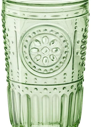 Bormioli Rocco Romantic Set Of 4 Tumbler Glasses, 11.5 Oz. Colored Crystal Glass, Pastel Green, Made In Italy.