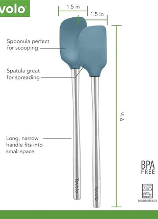 Tovolo Flex-Core Stainless Steel Handled Mini Spatula & Spoonula Set of 2, Kitchen Utensil Set, BPA-Free Silicone, Safe for Cast Iron & Cookware Dishwasher-Safe