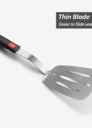Stainless Steel Flexible Spatula Slotted Turner, XiaoZu Thin Metal Spatula for Cast Iron Skillet, Thin Blade and Heat Resistant Silicone Handle, Great for Egg, Cookie, Meat, Crep, Medium + Large