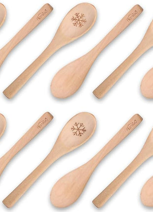 HANSGO Small Wooden Spoons, 6PCS Christmas Small Soup Spoons with Snowflake Pattern for Eating with Coffee Tea Jam Honey Spices and Restaurant Decoration