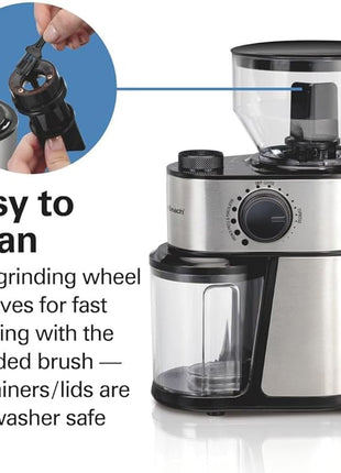 Hamilton Beach Electric Burr Coffee Grinder with Large 16oz Hopper & 18 Settings For 2-14 Cups, Stainless Steel (80385)