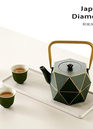 Toptier Cast Iron Teapot, Stovetop Safe Japanese Cast Iron Tea Kettle, Diamond Design Tea Pot with Removable Infuser for Loose Tea, 30 Ounce (900 ml), Dark Green