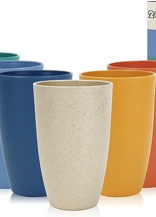 Homienly Wheat Straw Cups - Set of 6 Unbreakable Drinking Cups - 20 oz Reusable Dishwasher Safe Water Glasses - Kitchen Tumblers