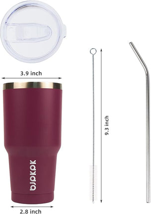 BJPKPK 30 oz Stainless Steel Insulated Tumbler with Lid and Straw, Reusable Ice Travel Coffee Thermal Tumblers Cup,Brick Red