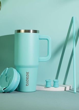 BJPKPK 30 oz Insulated Tumbler With Lid And Straw Stainless Steel Tumblers Cup With Handle For Women And Men,Turquoise