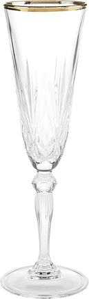 Lorren Home Trends Siena Collection Crystal Flute Glass with Gold Band Design, Set of 4