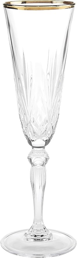 Lorren Home Trends Siena Collection Crystal Flute Glass with Gold Band Design, Set of 4