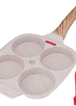 Egg Pan Egg Frying Pan, Fried Egg Pan Nonstick 4 Cups Pancake Pan Aluminium Alloy Cooker for Breakfast, Induction Compatible (White)