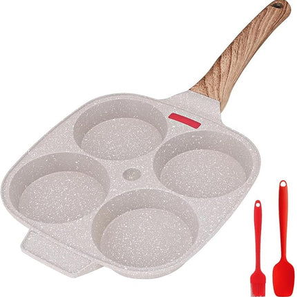 Egg Pan Egg Frying Pan, Fried Egg Pan Nonstick 4 Cups Pancake Pan Aluminium Alloy Cooker for Breakfast, Induction Compatible (White)