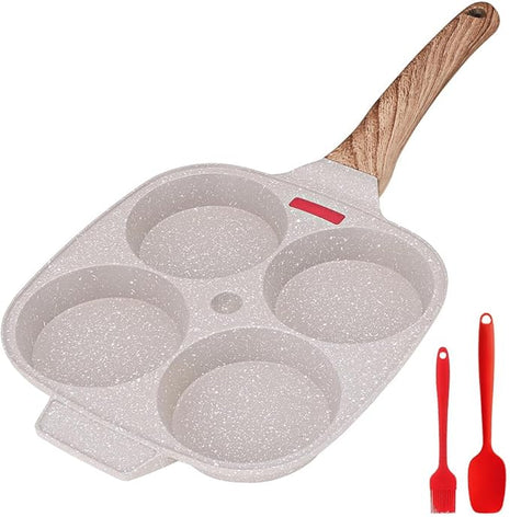 Egg Pan Egg Frying Pan, Fried Egg Pan Nonstick 4 Cups Pancake Pan Aluminium Alloy Cooker for Breakfast, Induction Compatible (White)