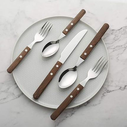 ANNOVA 20 Piece Silverware Set, Service for 4, Stainless Steel Retro/Rivet Walnut Wood Tableware Kitchen Flatware Set Utensils, Includes Dinner Knives, Forks, Spoons, Salad Forks & Dessert Spoons
