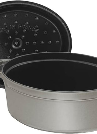 staub La Cocotte Oval 40509-320 Pico Cocotte Oval Gray 12.2 inches (31 cm) Large Two-Handed Cast Enameled Pot, Induction Compatible