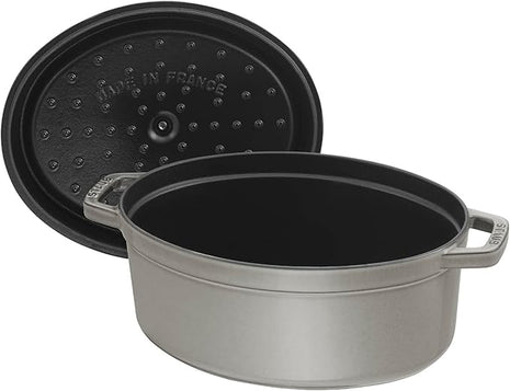 staub La Cocotte Oval 40509-324 Pico Cocotte Oval Gray 13.0 inches (33 cm) Large Two-Handed Cast Enameled Pot, Induction Compatible