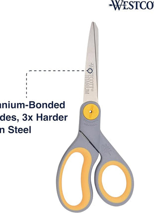 Westcott 8-Inch Titanium-Bonded Scissors with Adjustable Glide Feature for Office and Home - Gray/Yellow