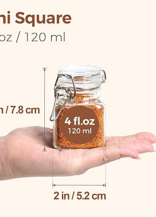 ComSaf 4 oz Glass Jars with Lid, Set of 12 Mini Airtight Glass Jars, Spice Jars, Small Mason Jar, Canning Jar Square with Seal Wire Clip Fastening, Labels & Funnels for Jam, Honey, Kitchen, Wedding