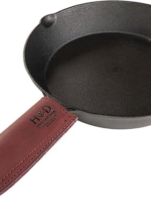 Hide & Drink, Full Grain Leather Hot Handle, Cast Iron Protector, Panhandle Potholder, Double Layered, Double Stitched, Slides On/Off Easily onto Metal Skillet Grips, Handmade, Sangria