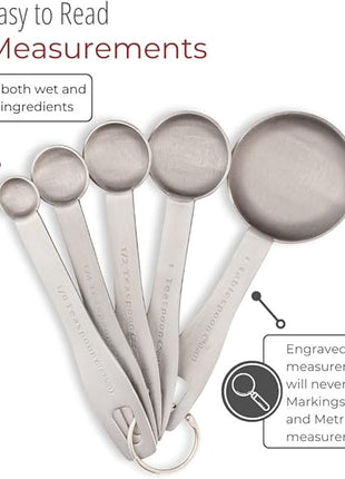husMait Stainless Steel Measuring Spoons - 5 Piece Heavy Duty Measuring Spoon Set for Dry Food, Spices or Liquids