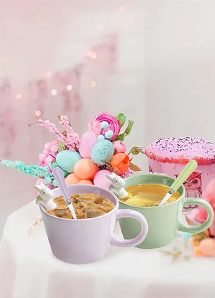 BigNoseDeer Cute Easter Bunny Mugs with 3D Rabbit Inside Kawaii Ceramic Rabbit Coffee Mug with Spoon Cute Gifts Easter Gifts Gag Gifts for Women White Elephant Gifts for Adults 12oz (Green)