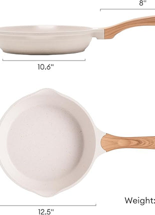 JEETEE 12.5 Inch Nonstick Frying Pan, Stone Coating Cookware, Nonstick Omelette Pan with Heat-Resistant Handle, Compatible with All Stoves (Beige)