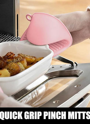 Rorecay 6pcs Oven Mitts and Pot Holders Sets for Kitchen, Extra Long Non-Slip Silicone Oven Gloves Heat Resistant 500 Degrees Potholders Hot Pads for Baking Cooking, Quilted Liner, Pink