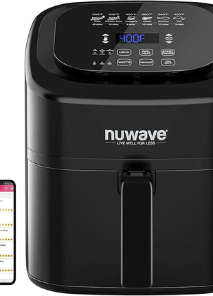 Nuwave 6-quart Brio Healthy Digital Air Fryer with One-Touch Digital Controls, 6 Preset Menu Functions & Removable Divider Insert, Black
