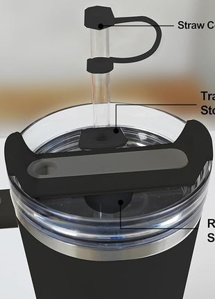 Silicone Spill Stopper Set Compatible with Stanley Cup 2.0 30oz & 40oz with Straw Cover (Set of 2, Black)