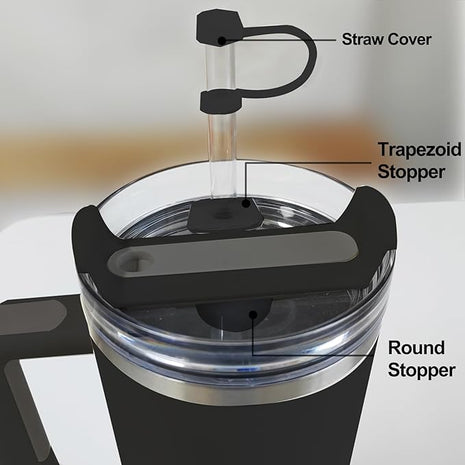 Silicone Spill Stopper Set Compatible with Stanley Cup 2.0 30oz & 40oz with Straw Cover (Set of 2, Black)