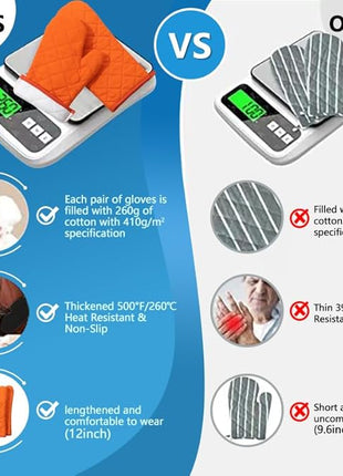 Oven Mitts and Pot Holders 4 pcs Set,High Heat Resistant 500 Degree Extra Thicken Long Kitchen Cotton Oven Glove for Cooking (12 Inch,Orange)…